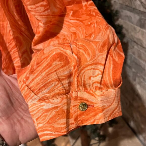 MICHAEL KORS Psychodelic Orange Long Sleeve Peasant Blouse with Rope Belt Size M - Picture 7 of 9